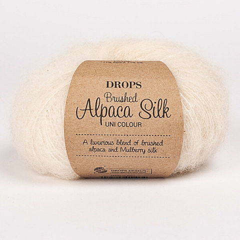 Włóczka DROPS Brushed Alpaca Silk 01 ecru - 77% alpaca, 23% jedwab